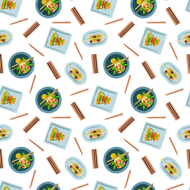 Seamless pattern for restaurant with traditional mexican food in cartoon flat style.