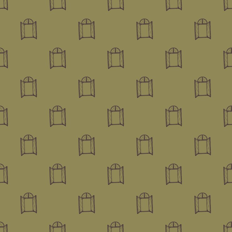 Vector seamless pattern of retro arch windows engraving vintage background cute window in hand drawn style