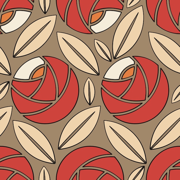 Seamless pattern in retro style with roses and leaves on brown