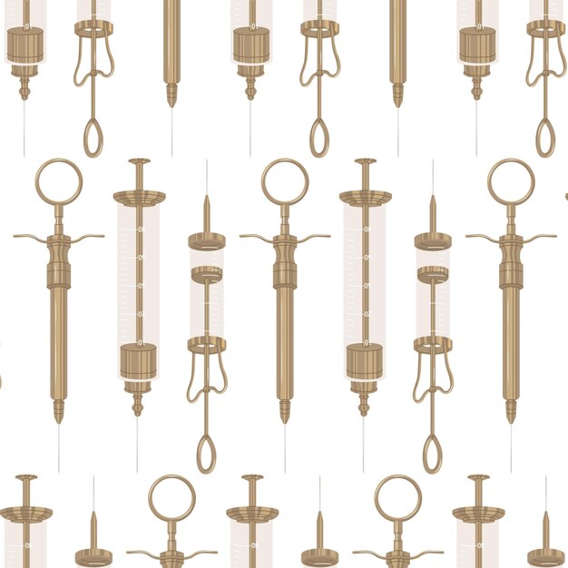 Vector seamless pattern of reusable vintage medical syringes vaccination of the population decor for hospitals and medical institutions vector illustration isolated on transparent background