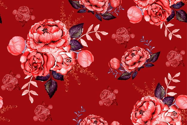 ベクトル シームレス パターン ローズとファブリックと wallpaper.floral 植物学の背景の水彩画の花