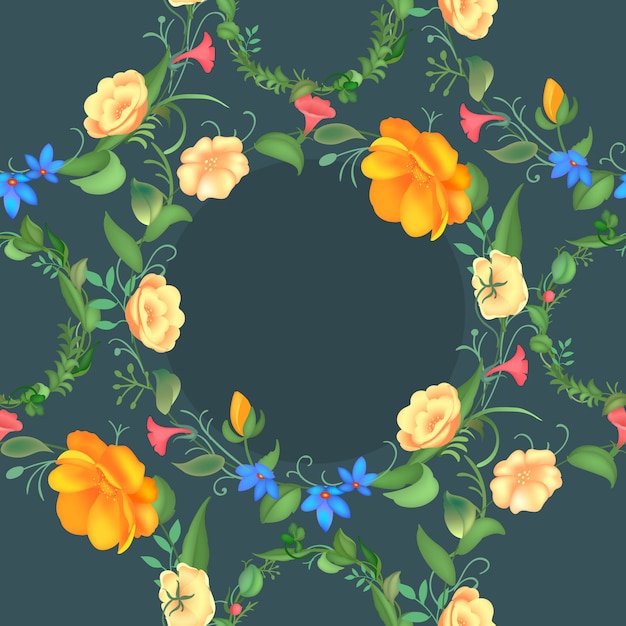 Seamless pattern of rose flower wreath.