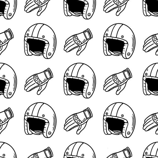 Seamless pattern rugby ball and football helmet on white background