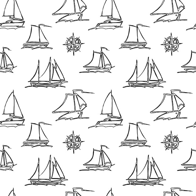 Seamless pattern of saiing yachts