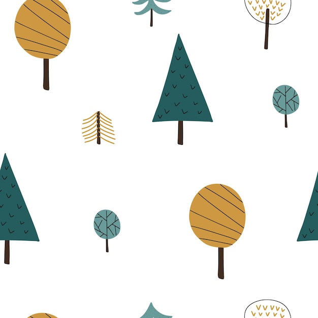 Vettore modello senza cuciture della foresta scandinava illustrazione vettoriale disegnata a mano concetto di design per bambini