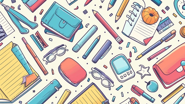 Vector a seamless pattern of school supplies with a pencil and a pencil