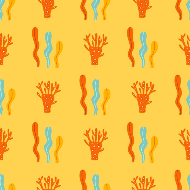 seamless pattern in sea ocean style with corals and algae