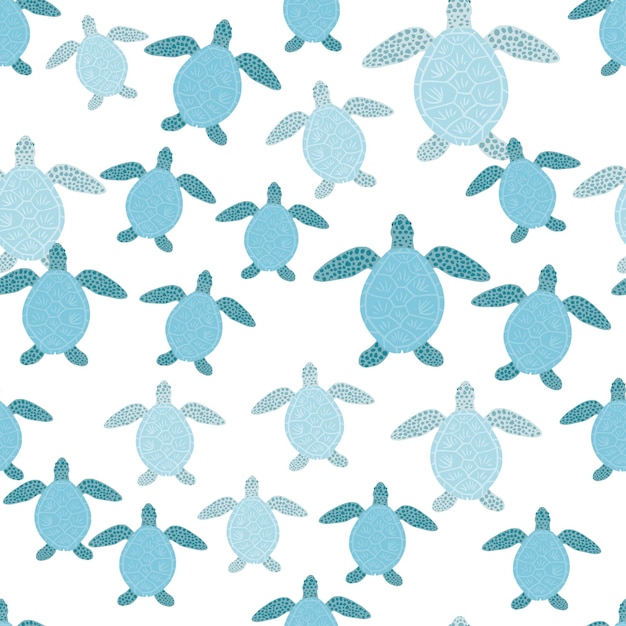 Vector seamless pattern sea turtles. cute marine turtle in doodle style.