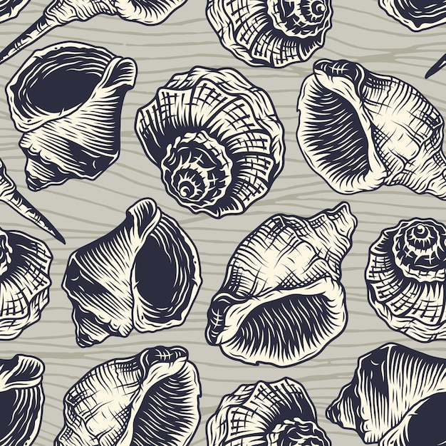 Vector seamless pattern seashell mollusk ocean wild life