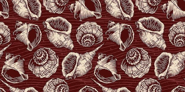 Seamless pattern seashell mollusk ocean wild life