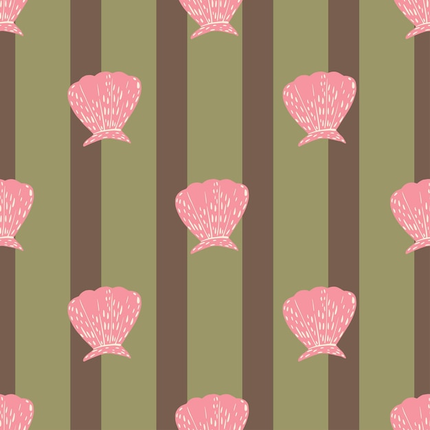 Seamless pattern seashells Cute conch in doodle style