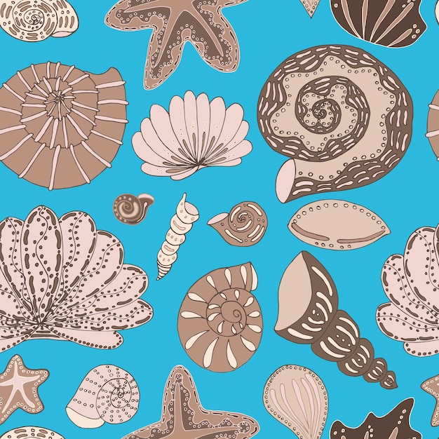 Seamless pattern seashells and stars