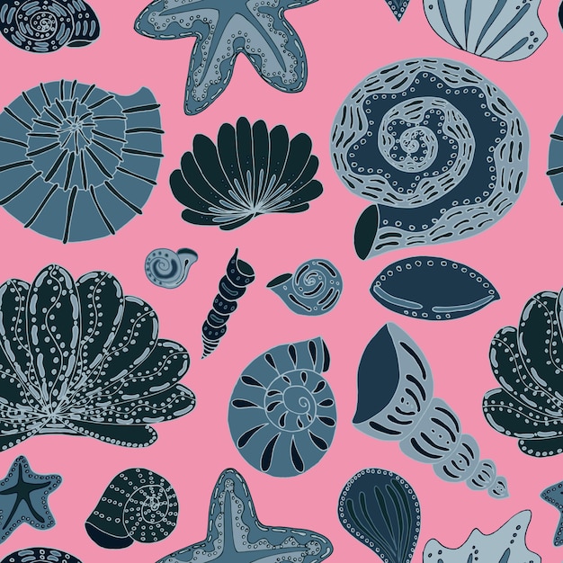 Seamless pattern seashells and stars