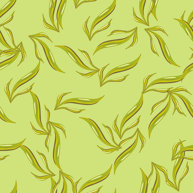 Seamless pattern seaweed on kiwi green background. Marine flora templates for fabric. Design vector illustration. For seasonal textile prints, banners, backdrops and wallpapers.