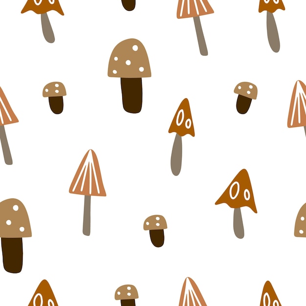 Vector seamless pattern set of mushrooms in boho colors on a white background vector illustration for your