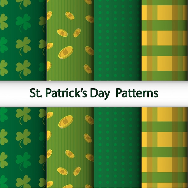 Seamless pattern set with scotish fabric, dots, and st patrick elements