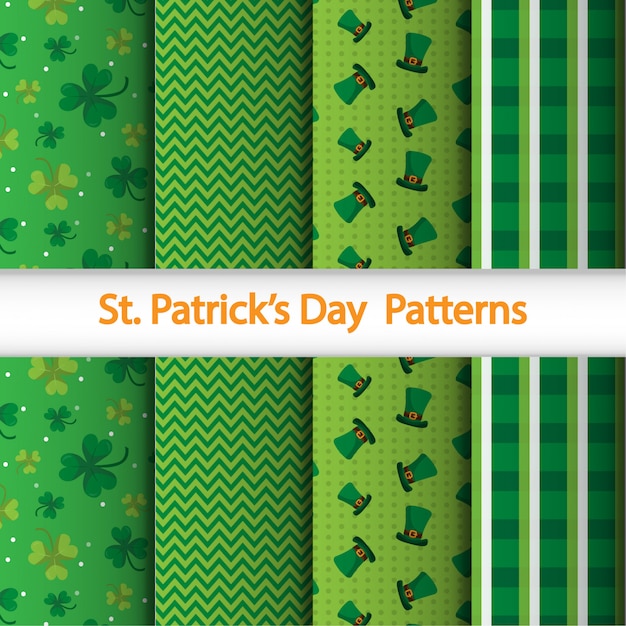 Vector seamless pattern set with scotish fabric, dots, and st patrick elements