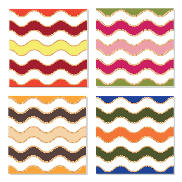 Vector seamless pattern set with wavy chains.