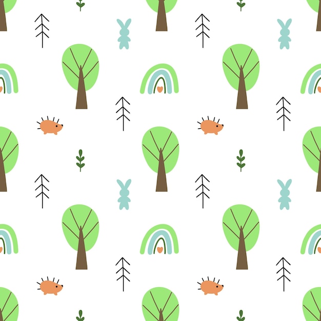 Seamless pattern for sewing children clothing Forest animals Printing on fabric and wrapping paper Wallpaper for nursery