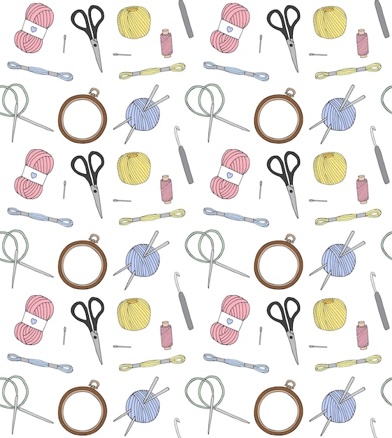 Vector seamless pattern of sewing items