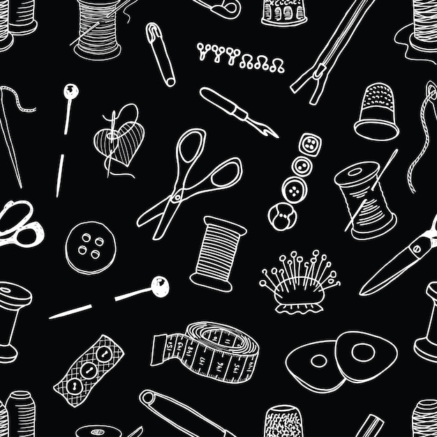 Vector seamless pattern of sewing kit
