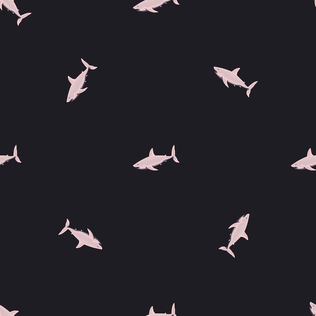 Seamless pattern shark on black background. texture of pink marine fish for any purpose.