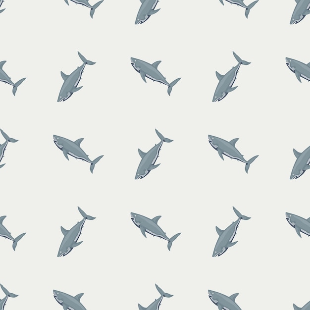 Seamless pattern shark on light background. Texture gray of marine fish for any purpose. Geometric template for textile fabric design. Simple vector ornament.