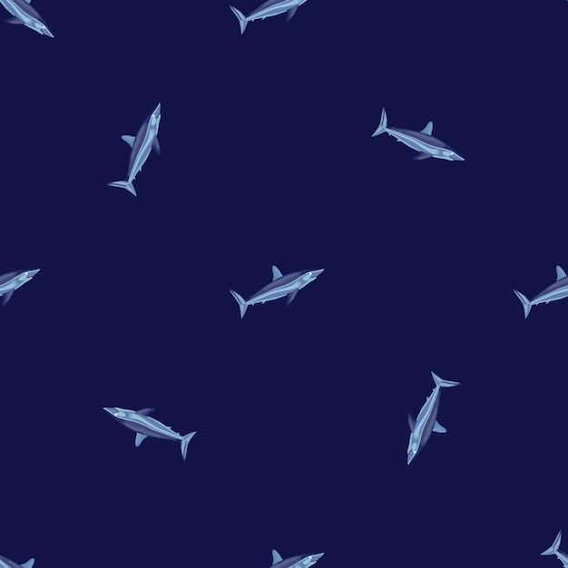 Vector seamless pattern shark mako on dark blue background. animal templates for fabric.