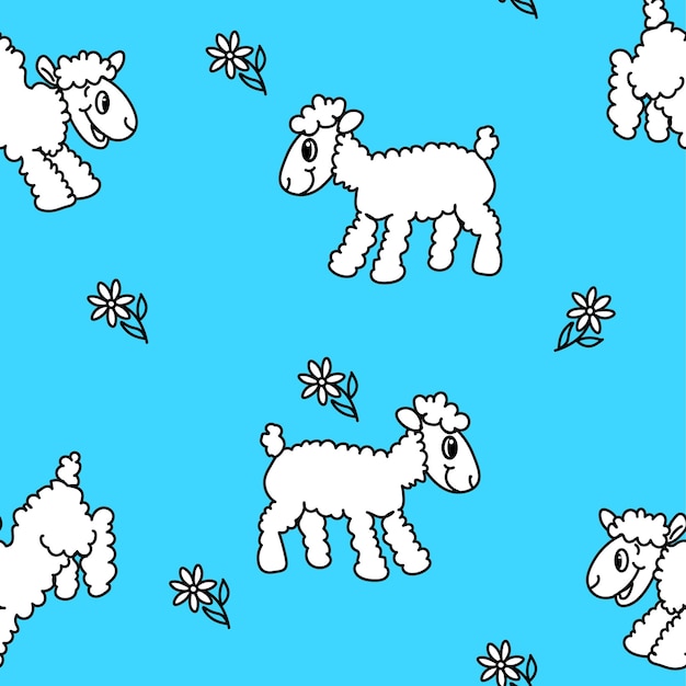 seamless pattern sheep chamomile