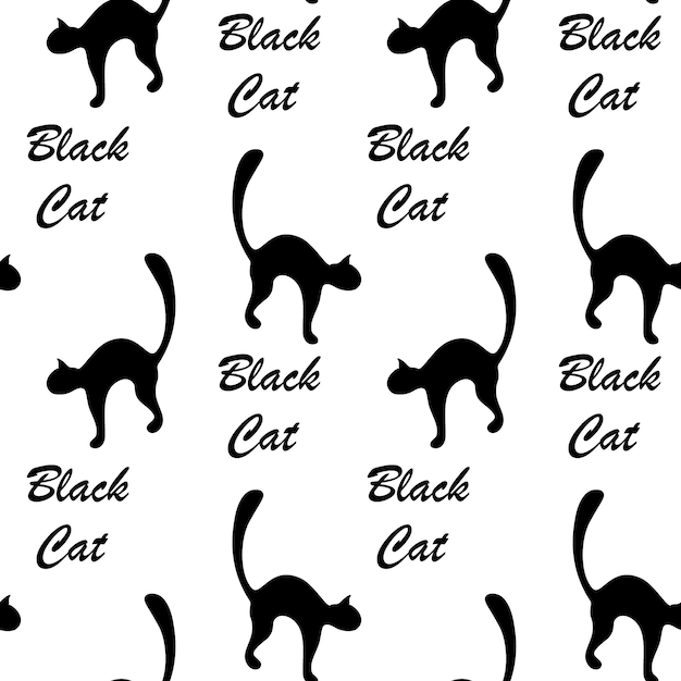 Seamless pattern of silhouette a black cat with lettering Black Cat Happy National Black Cat Day Isolate Vector design for wrapping wallpaper poster banner greeting or invitation card web EPS