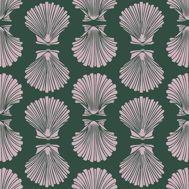 Seamless pattern of silhouettes decorative seashells