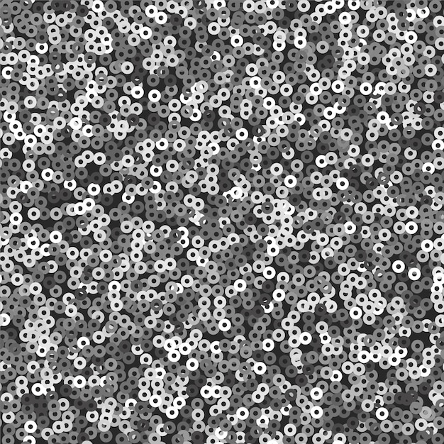 실버 스팽글의 완벽 한 패턴입니다. 회색 spangles와 벡터 배경입니다. 근접 촬영 빛나는 쇳조각 천 질감