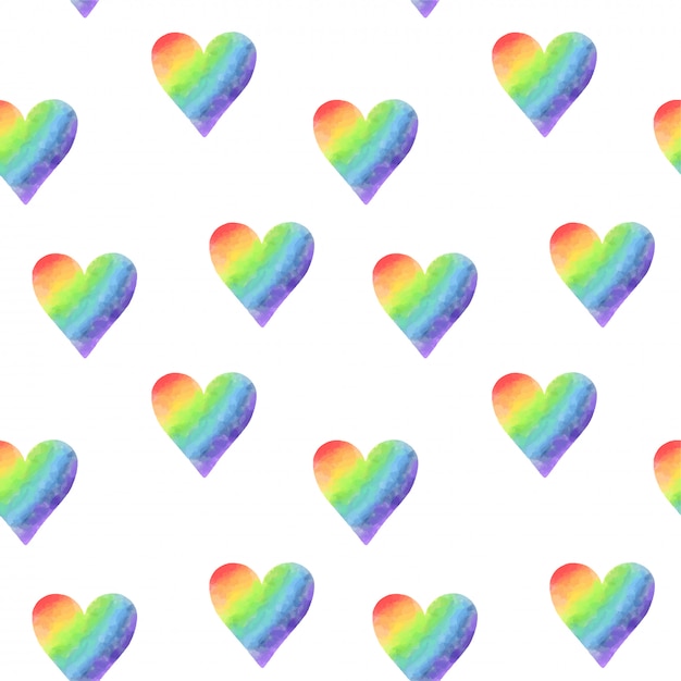 Modello senza cuciture dei cuori semplici dell'acquerello dell'arcobaleno