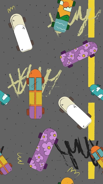 Бесшовные скейтборды с серым фоном Бесшовные обои Плоская векторная иллюстрация