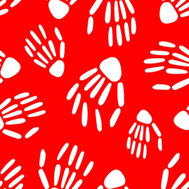 Seamless pattern of Skeleton hand on a red background