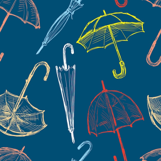 Seamless pattern of sketches colorful umbrellas