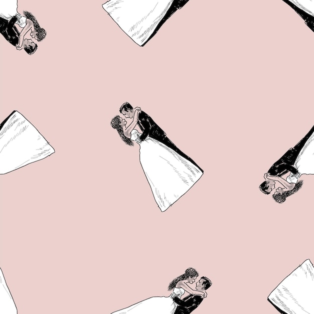 Seamless pattern of sketches happy bride and groom