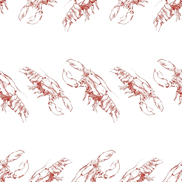 Seamless pattern of sketches large marine lobsters