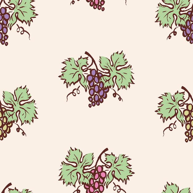 Seamless pattern of sketches of ripe grape