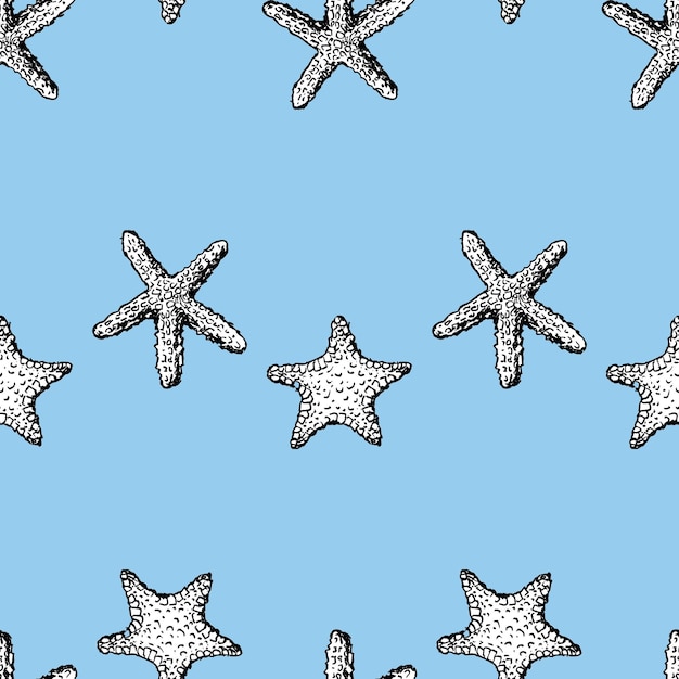 Seamless pattern of sketches starfishes