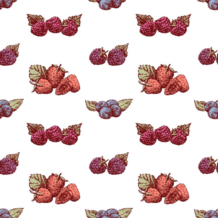 Vector seamless pattern of sketches various ripe juicy berries