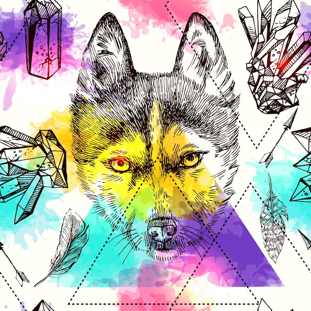 Vector seamless pattern sketching of husky