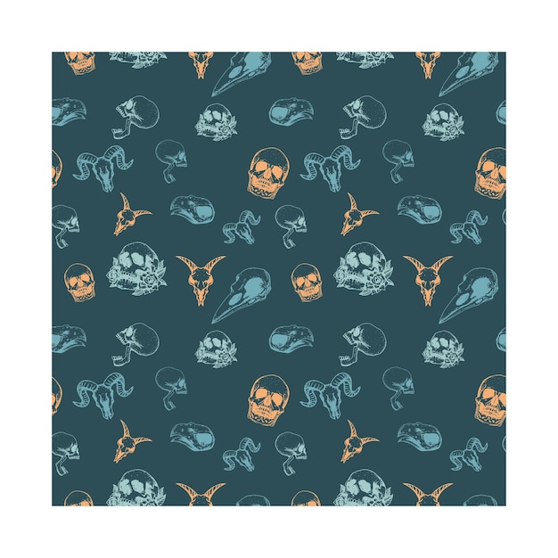 Seamless pattern skull doodle hand draw style