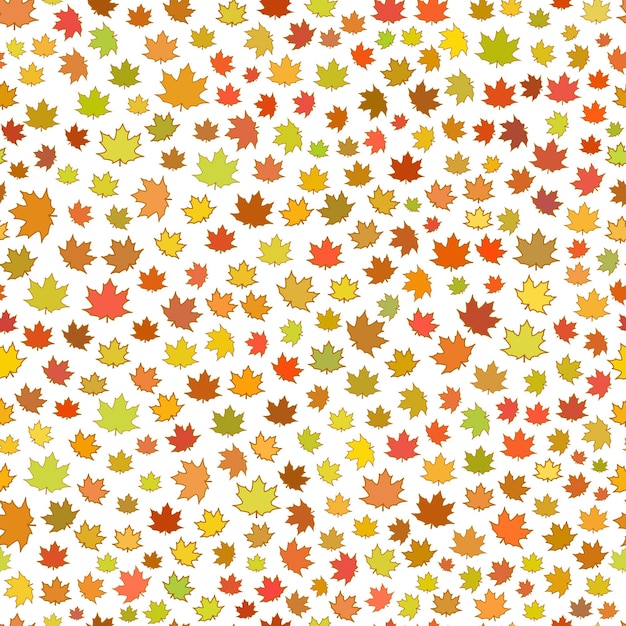 Seamless pattern of small autumn leaves on white background