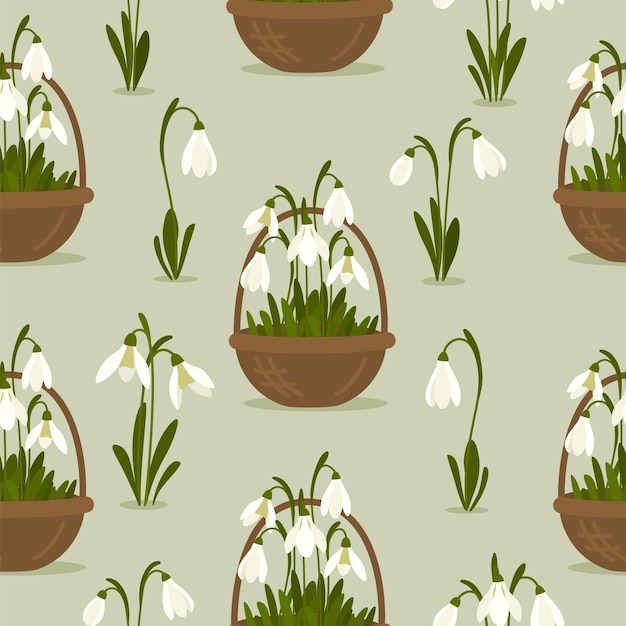 Seamless pattern Snowdrops flower