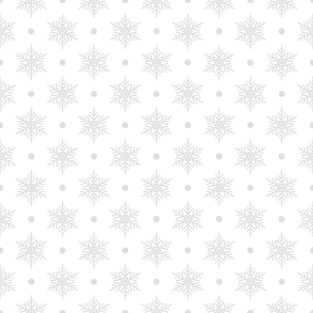 Seamless pattern of snowflakes and dots gray on white