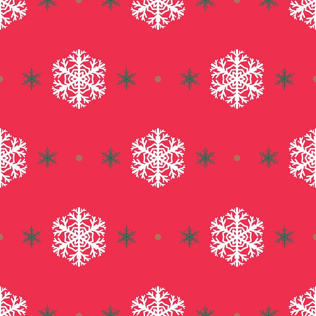 Seamless pattern of snowflakes and dots white on red