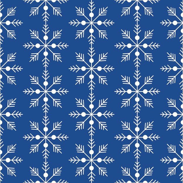Seamless pattern of snowflakes on isolated blue background.