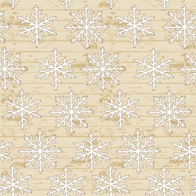 Vector seamless pattern of snowflakes made in tree branch with wood texture christmas vector illustration