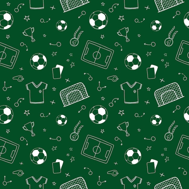 Seamless pattern of soccer, football symbols.